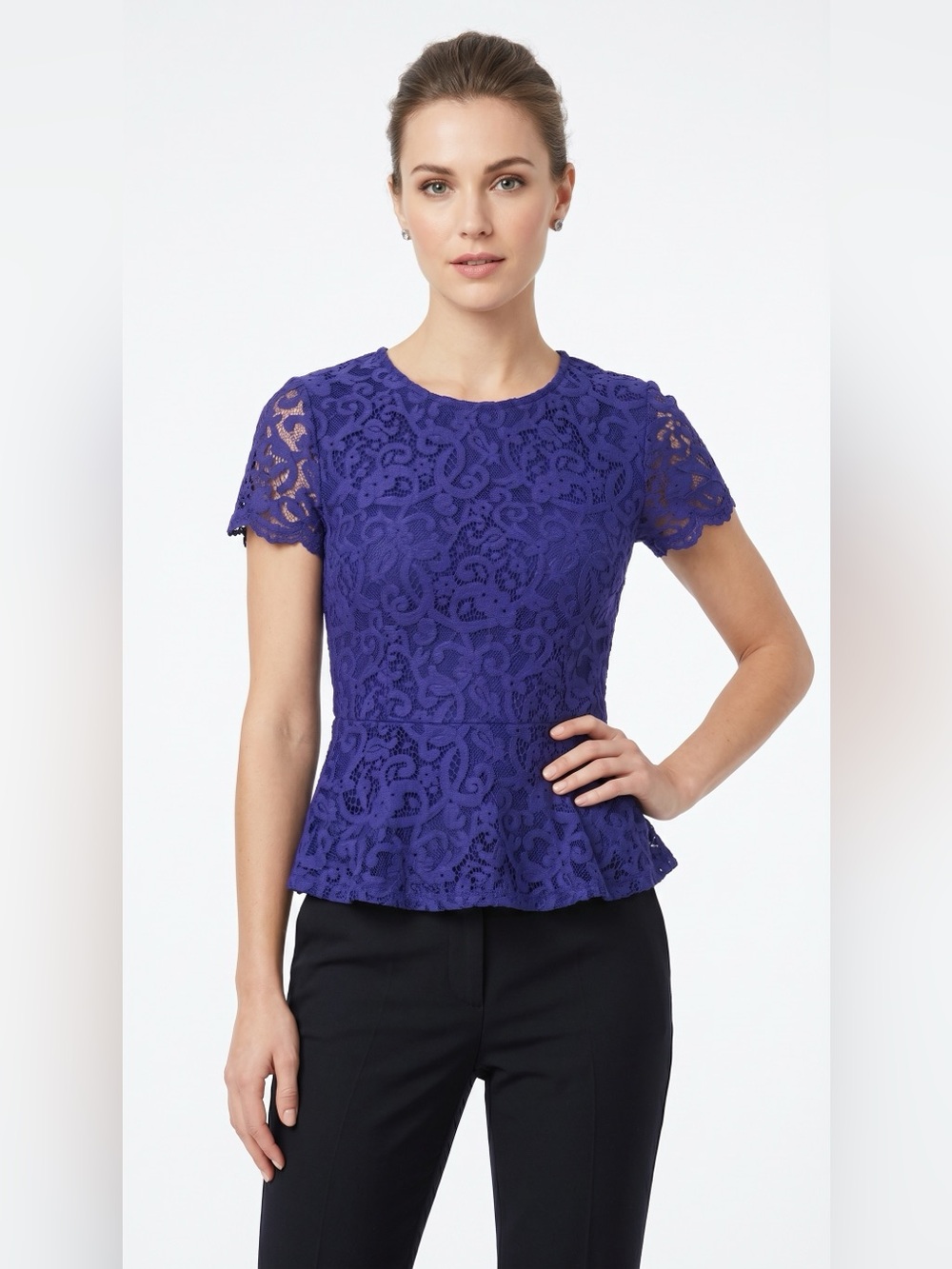 Forever 21 Royal Purple Lace Peplum Blouse
